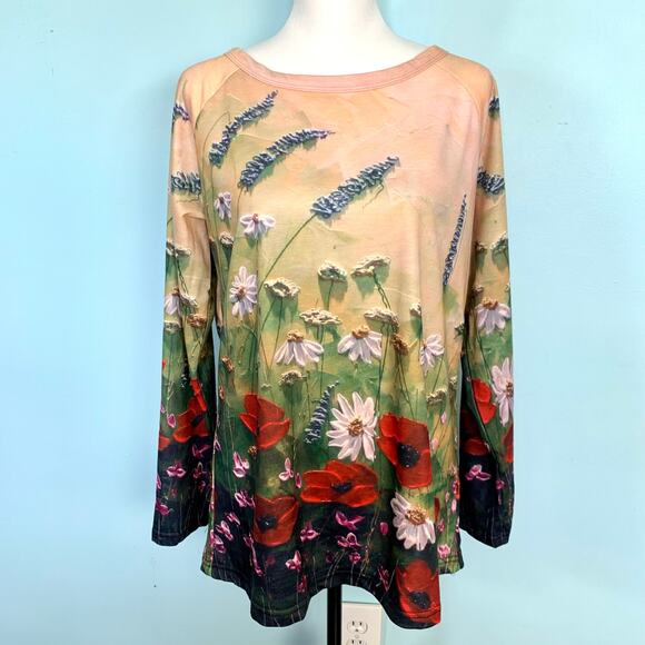 Mislook Poppy Floral Long Sleeve Top Size Small - Picture 6 of 7